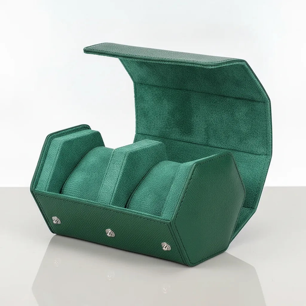 Étui à Montre Duo Cuir Vert Émeraude