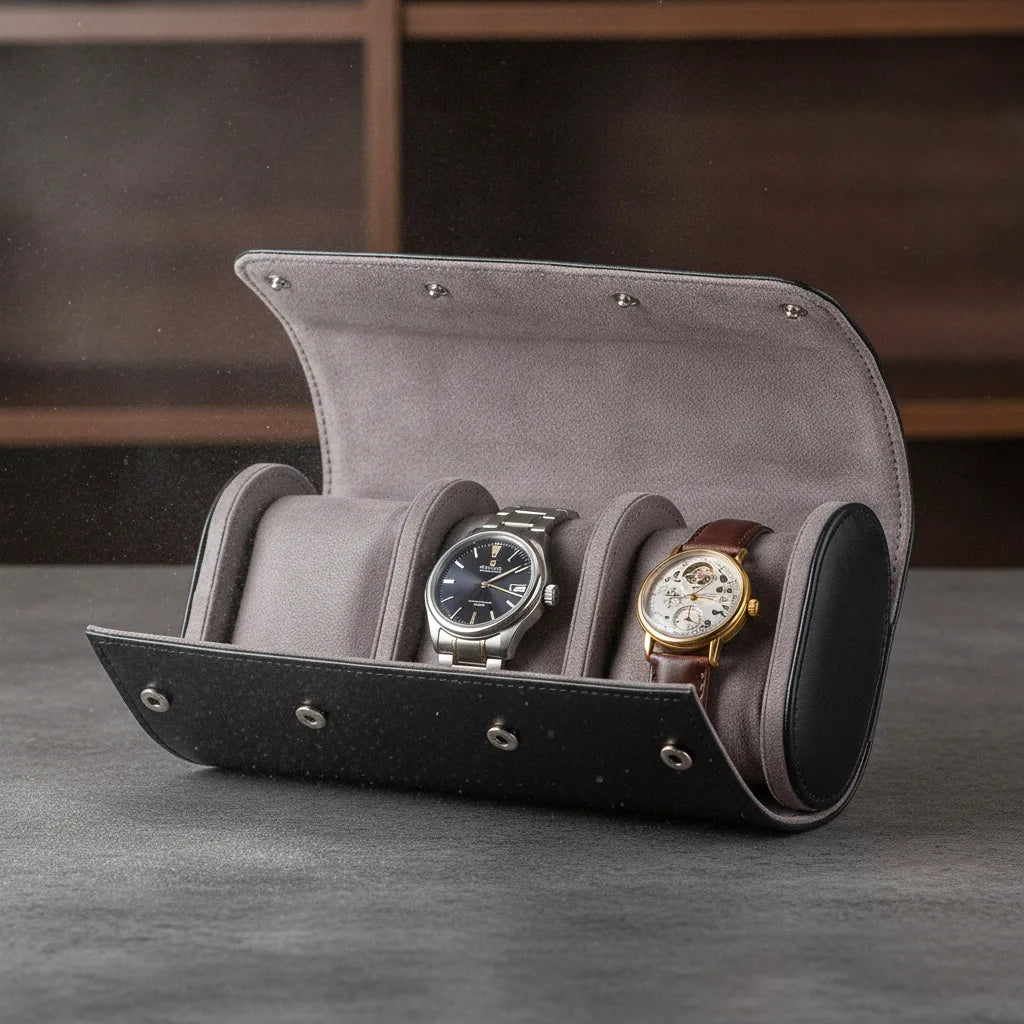 Étui à Montres Payne - Cuir Végan Noir 3 Compartiments