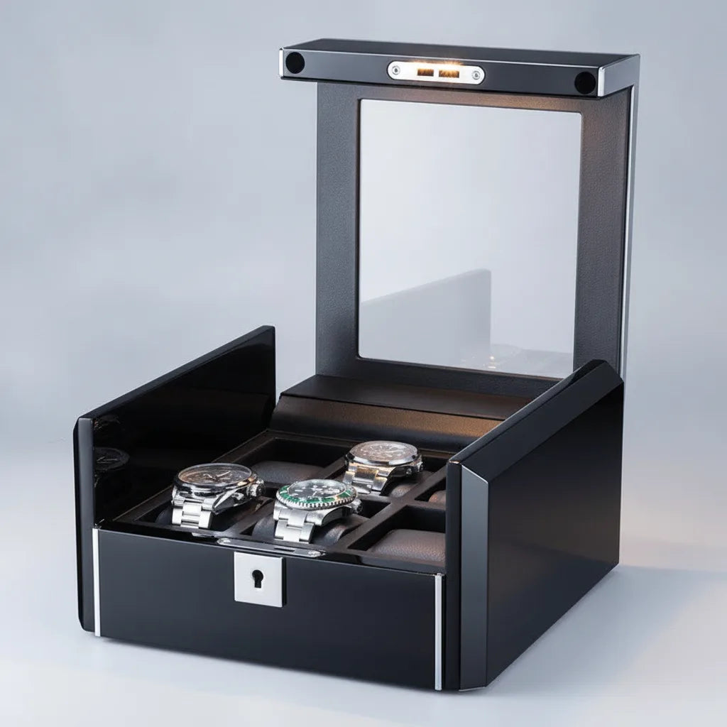 Boîte à Montre "Univers Nuit" - Bois Noir Piano 6 Montres