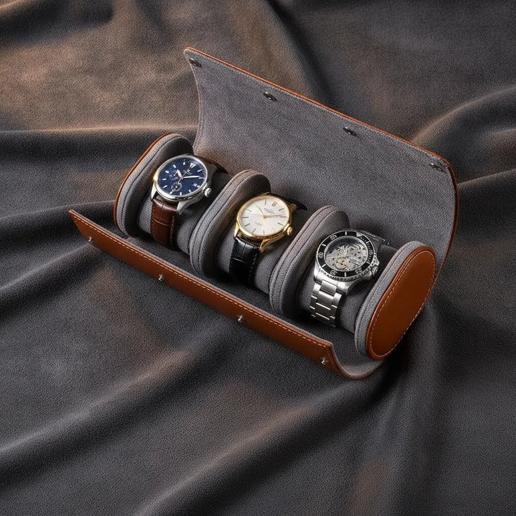 Étui Trio Marron : Protection Cuir Végan pour 3 Montres