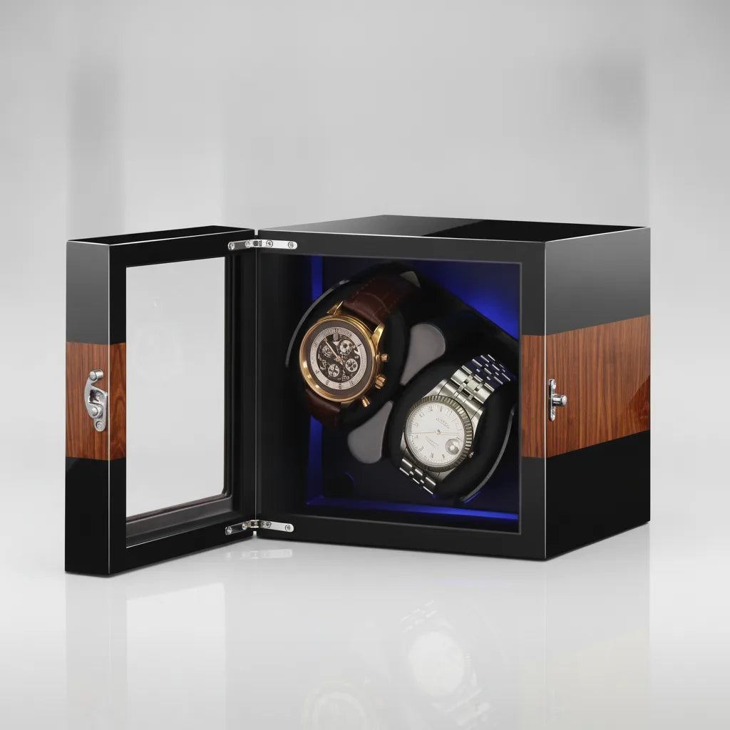 Remontoir LuxeLift Hybride : 2 Montres Bois Noir