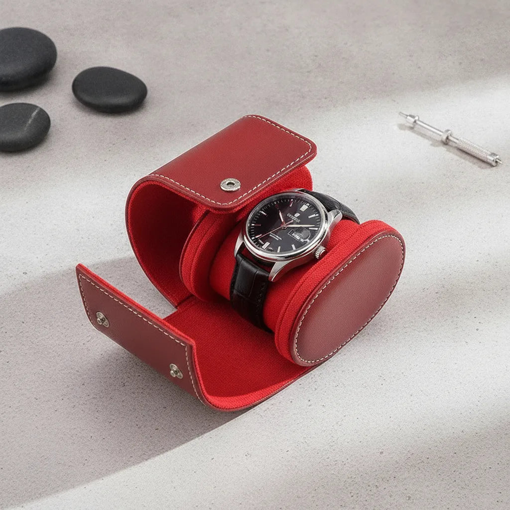 Étui Montre Solo Rouge Cuir Végan