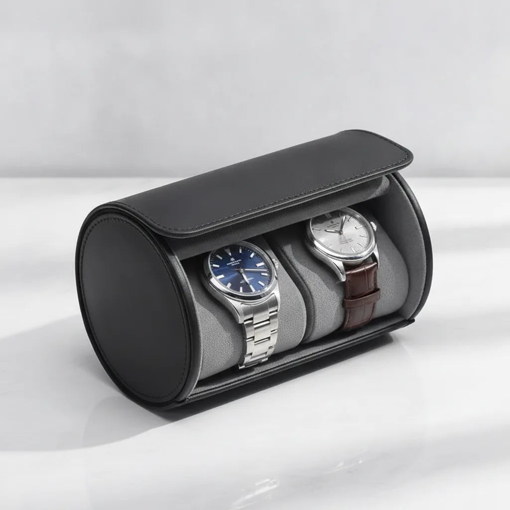 Étui Montre Cuir Noir Duo - Protection 2 Montres