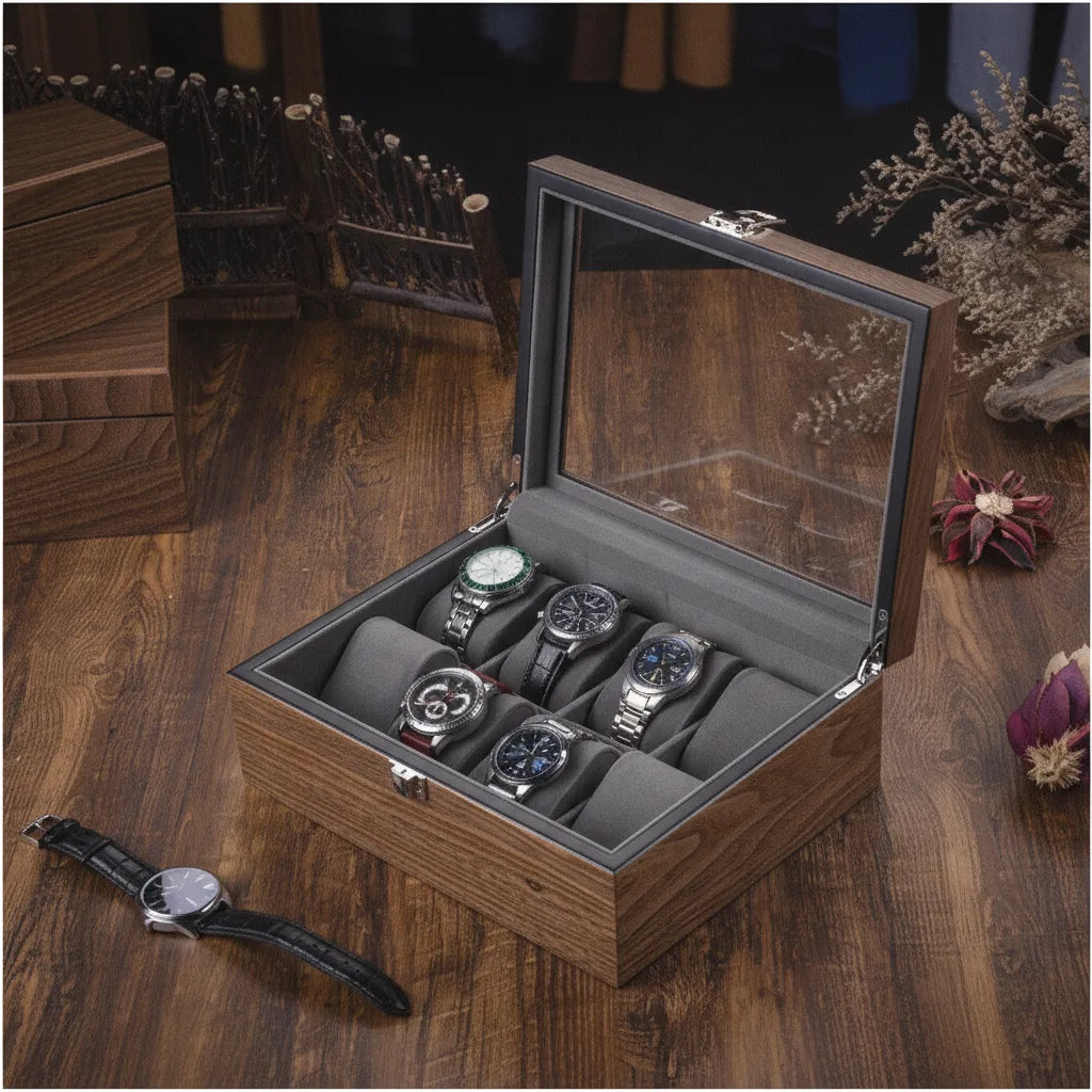 Boîte à Montre en Chêne Classique - Rangement Élégant 8 Montres