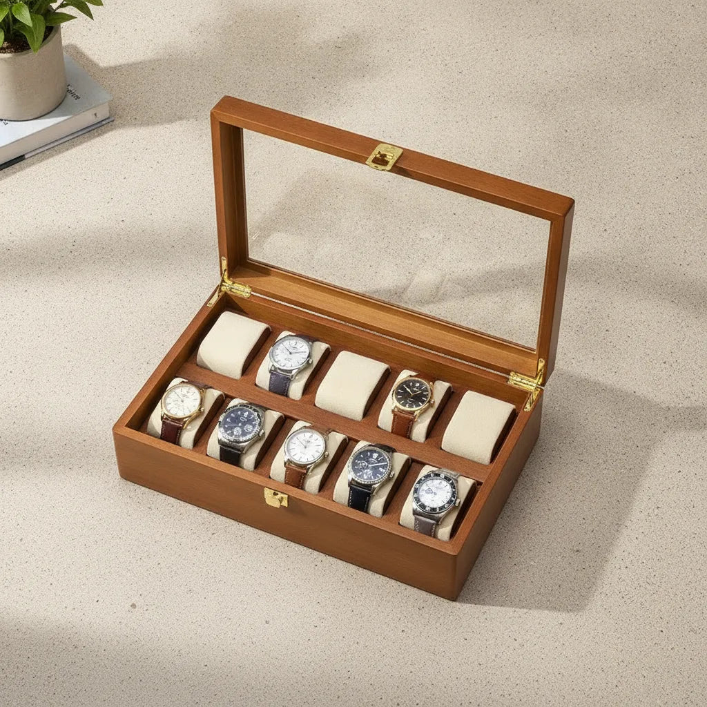 Boîte à Montres Rustique en Bois pour 10 Garde-Temps