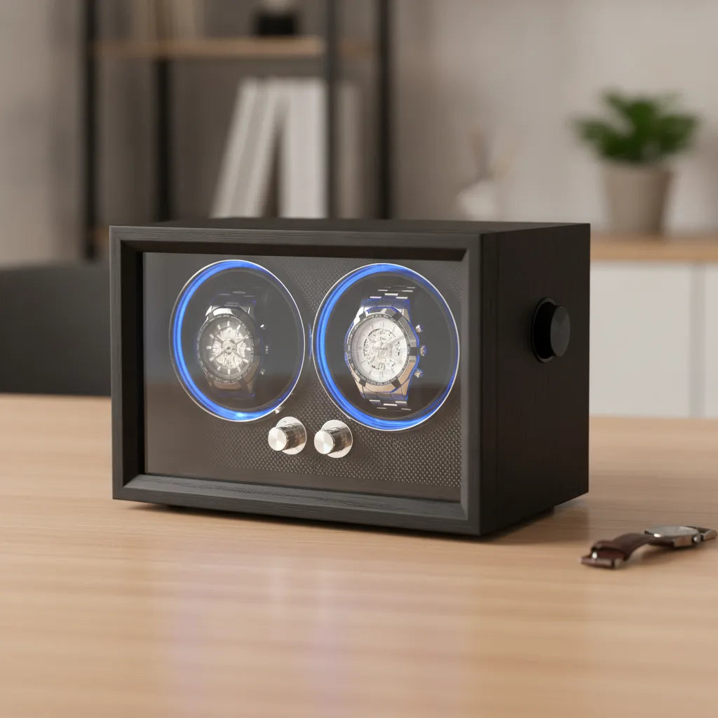 Remontoir Cube Corbeau Double : 2 Montres Bois Premium