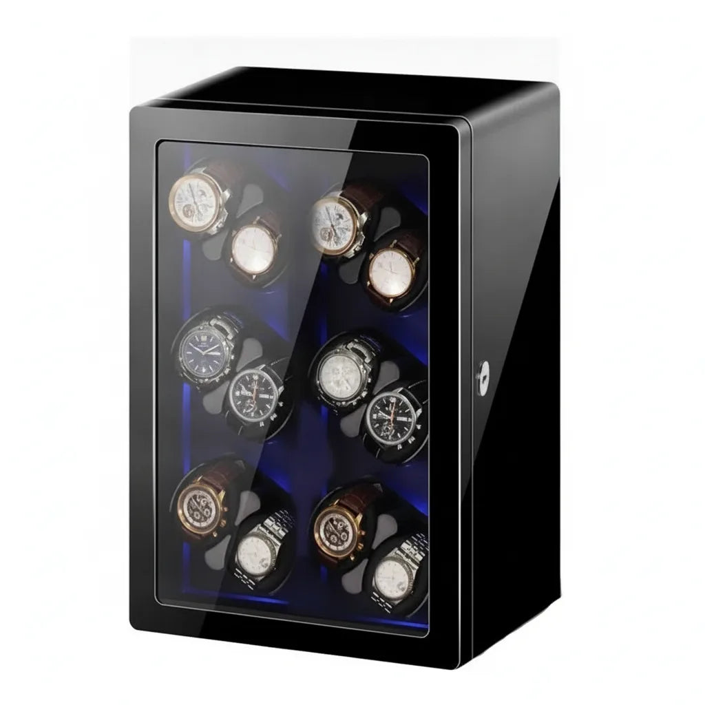 Remontoir LuxeLift Piano 12 Montres Bois & Cuir