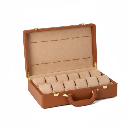 Mallette à Montre Cuir Végan Marron 12 Emplacements