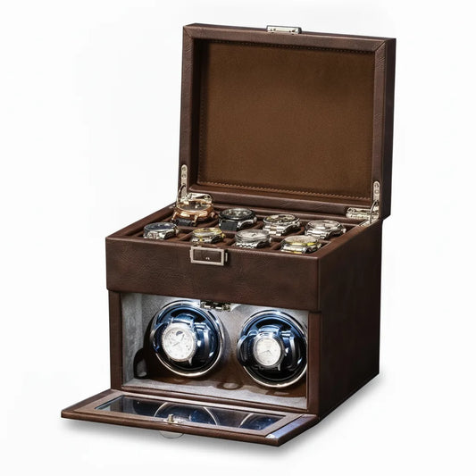 Remontoir Coffret Tanneur Marron 2 Montres Automatiques