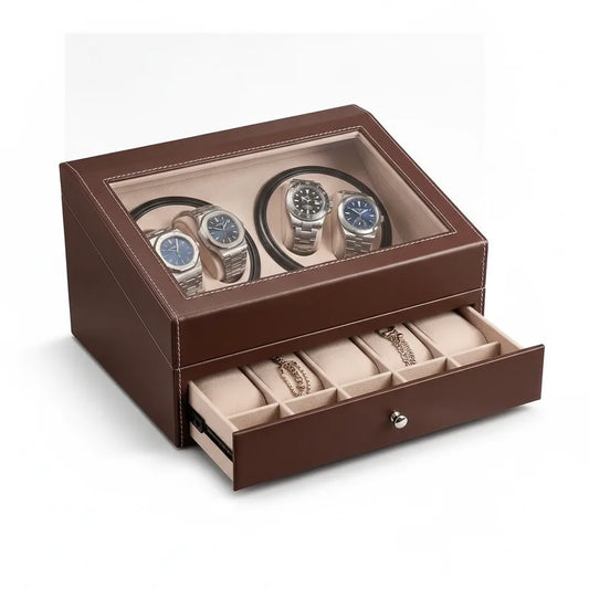 Coffret Remontoir Classique Marron 4 Montres Automatiques