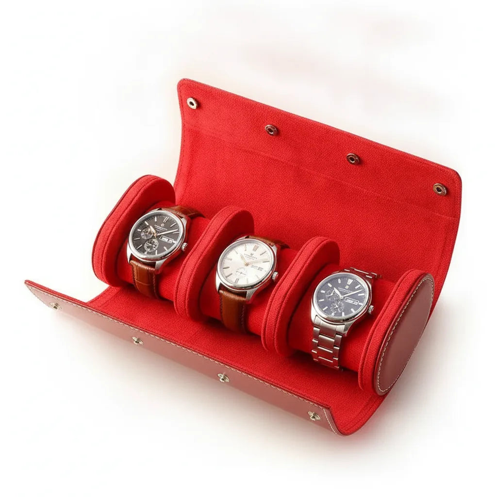 Ã‰tui Ã  Montre Trio Rouge - Cuir VÃ©gan 3 Compartiments