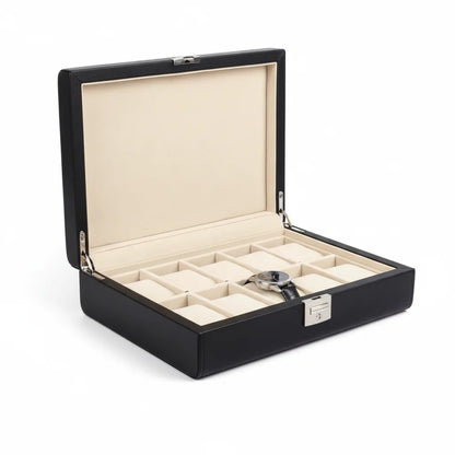 Boîte à Montre Luxe Cuir Végan Noir 10 Emplacements