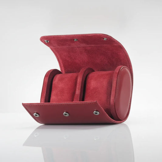 Ã‰tui Montre Cuir VÃ©gan Rouge Alizarine pour 2 Montres