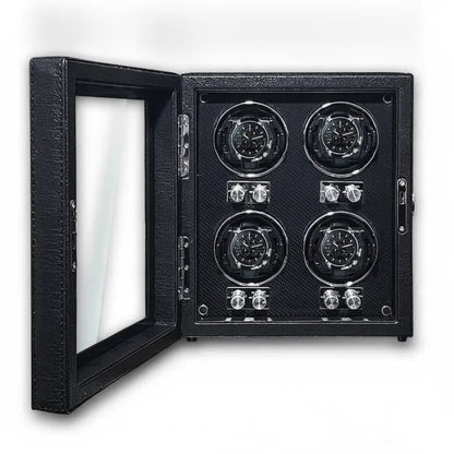 Remontoir 4 Montres Bois & Cuir Noir Silencieux
