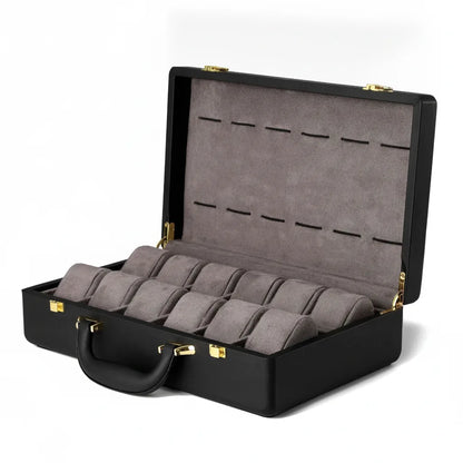 Mallette de Rangement Noir pour 12 Montres en Cuir Végan