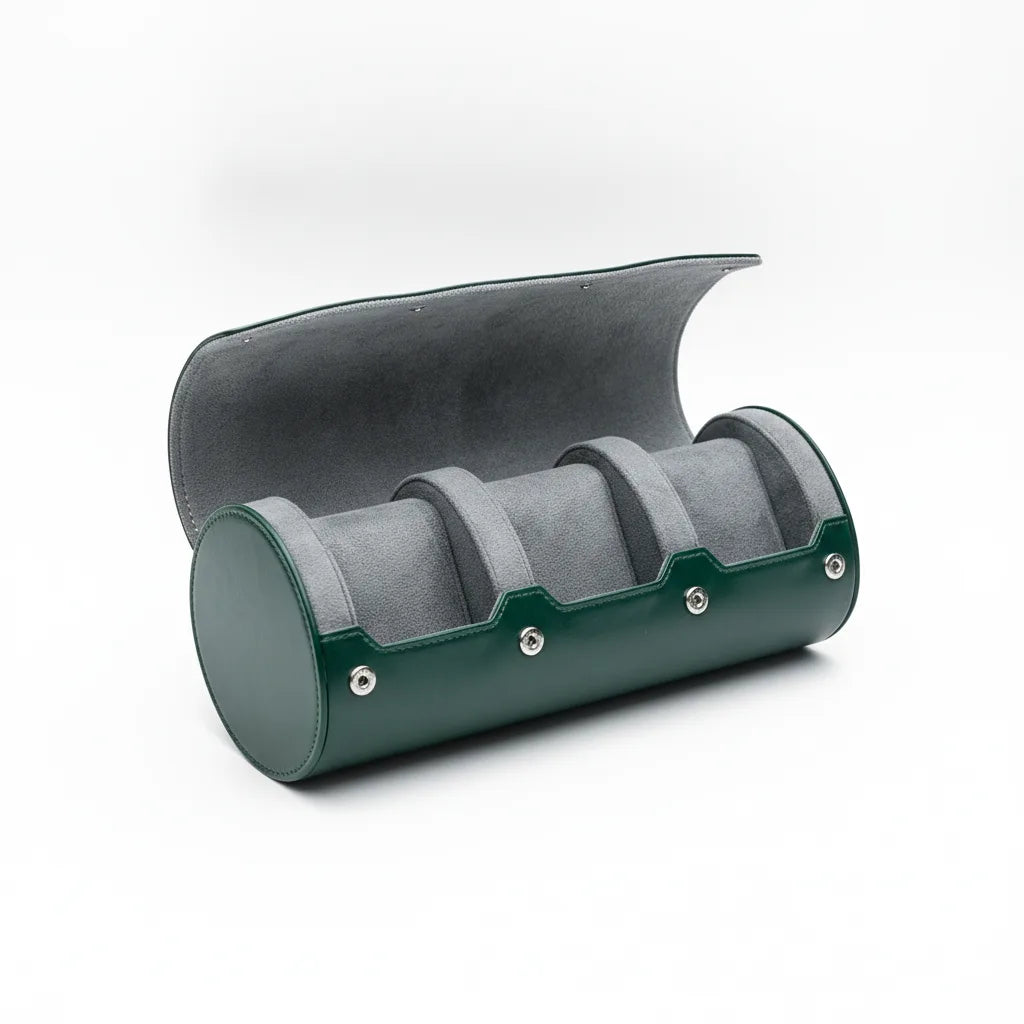 Ã‰tui Triple Montres Cuir VÃ©gan Gris & Vert
