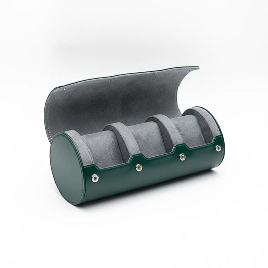 Ã‰tui Triple Montres Cuir VÃ©gan Gris & Vert