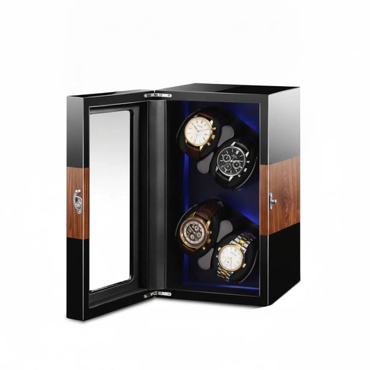 LuxeLift Hybride : Remontoir 4 Montres Bois & Cuir