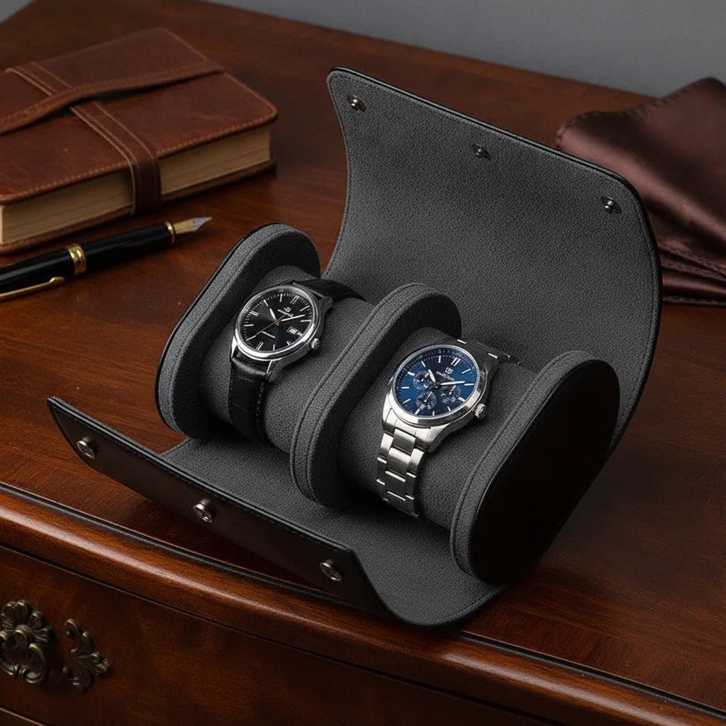 Ã‰tui Montre Noir Duo en Cuir VÃ©gan