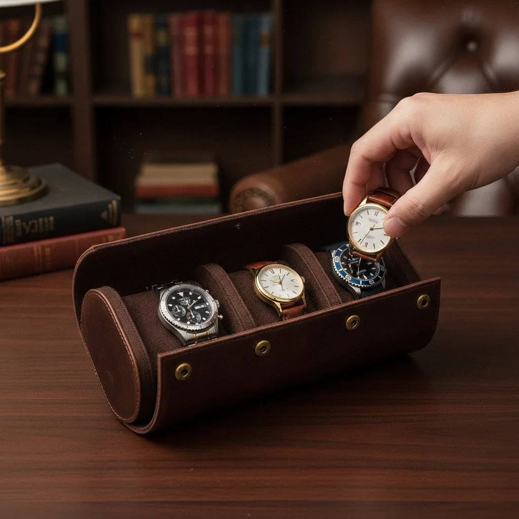 Ã‰tui Montre Vintage Tre : 3 Montres en Cuir Marron