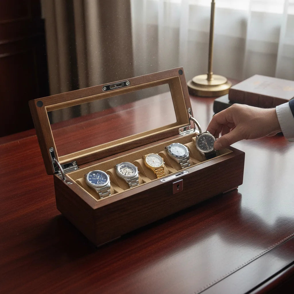 Boîte à Montre Osiris en Bois d'Orme pour 5 Montres