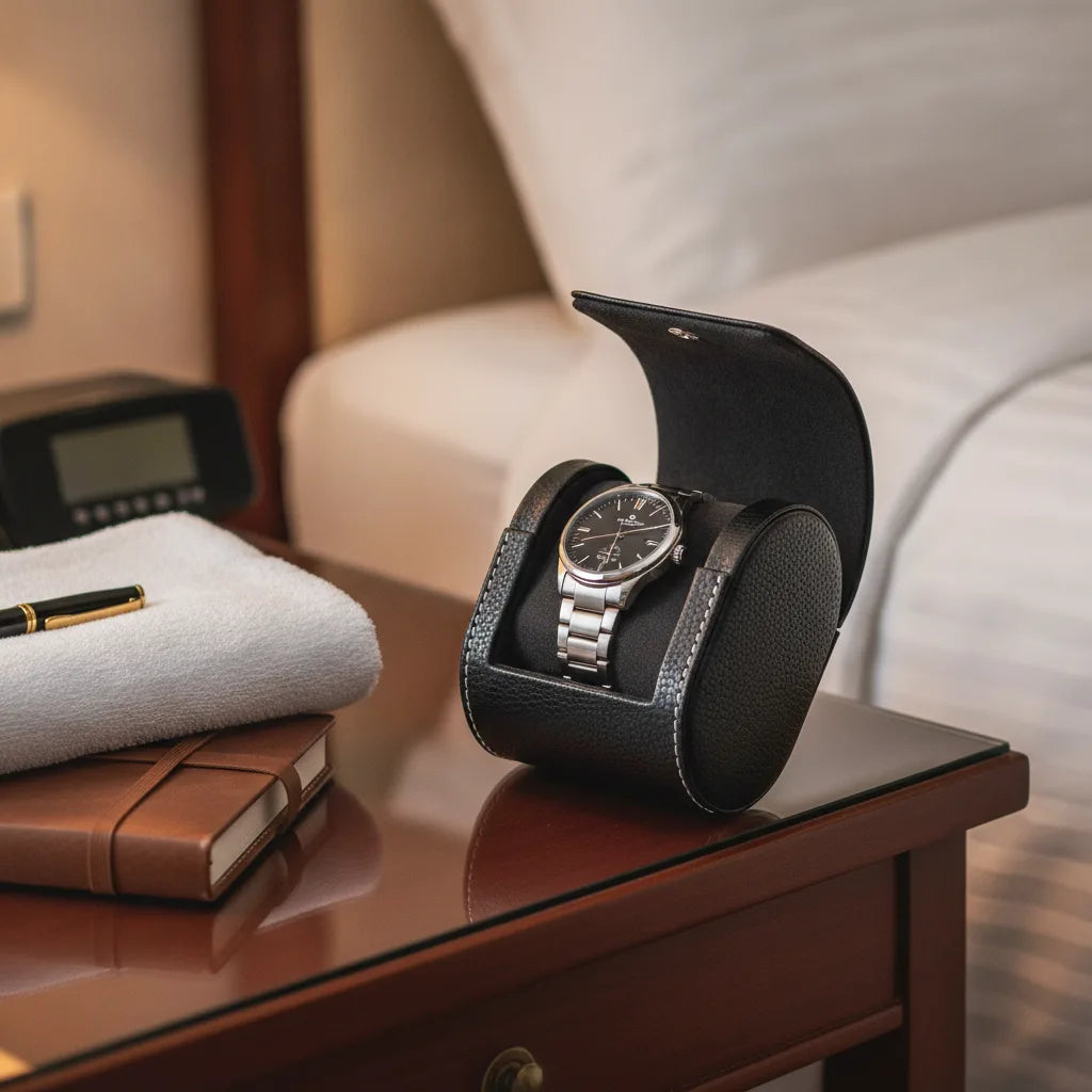 Ã‰tui Montre Poche Cuir VÃ©gan Noir Charbon