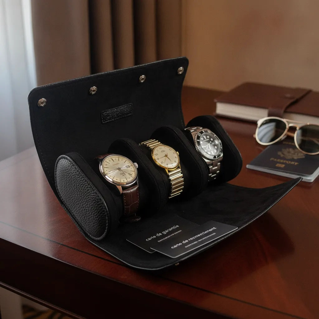 Ã‰tui Voyage Cuir Vegan 3 Montres - Le Remontoir