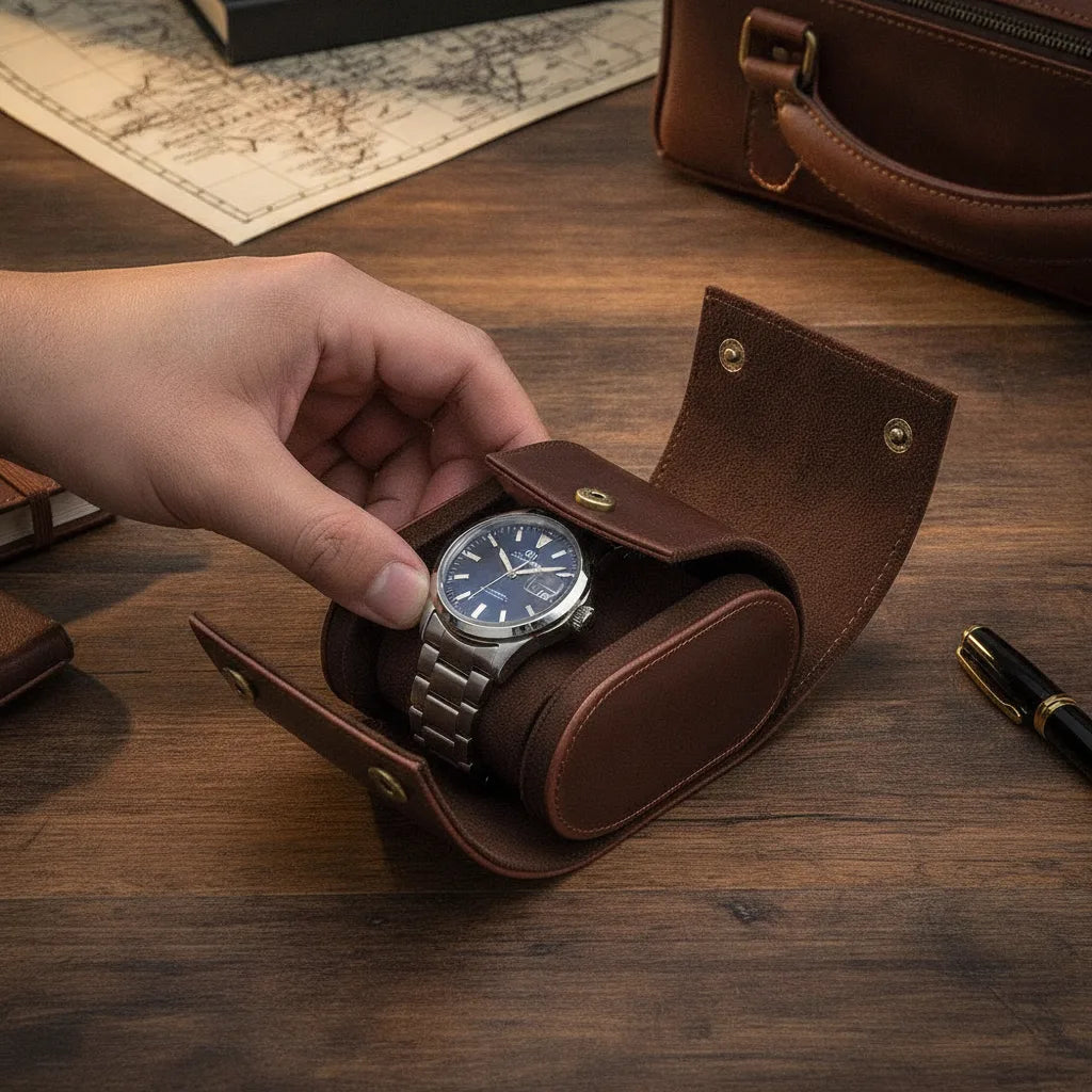 Ã‰tui Montre Vintage Uno en Cuir Marron