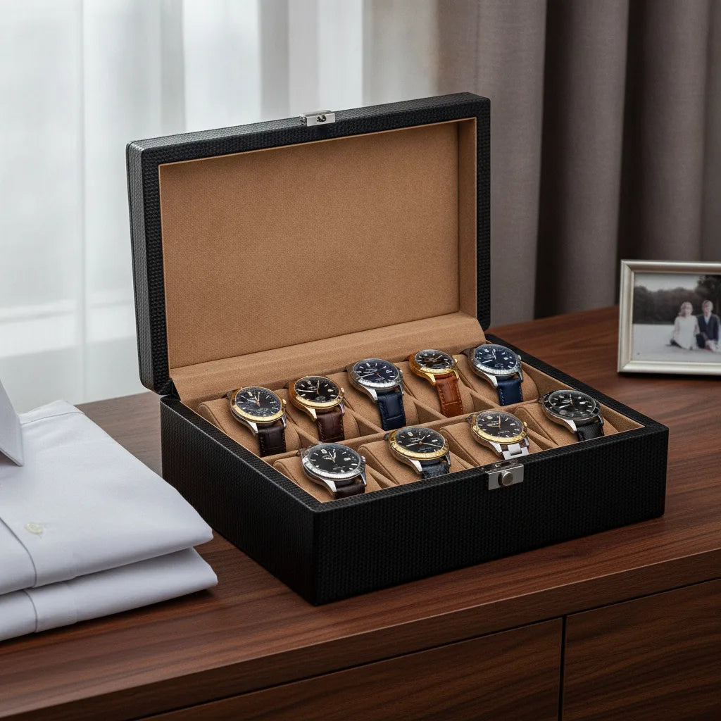 Coffret Montre Luxe Suzie King Fibre Carbone 12 Emplacements