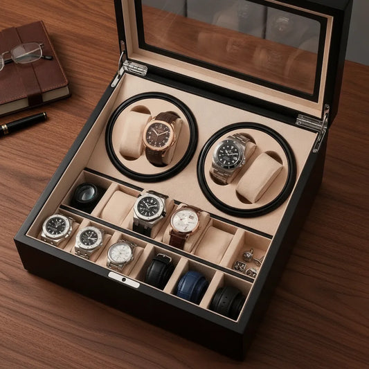 Coffret Remontoir 4 Montres Automatiques & 6 Rangs Noir