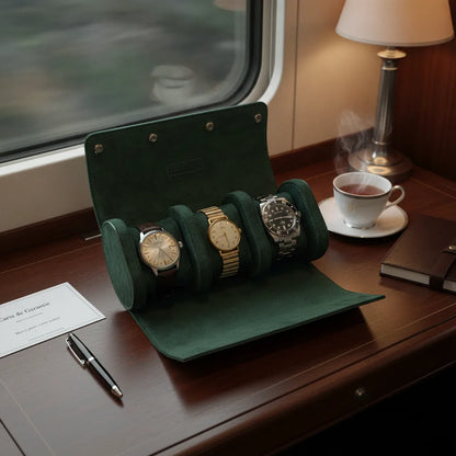 Ã‰tui de Voyage Cuir Vegan 3 Montres Vert CÃ¨dre