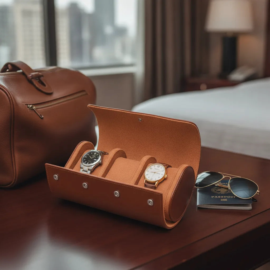 Ã‰tui Montre Duo Cuir Marron Clair