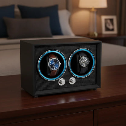Remontoir Cube Corbeau Double : 2 Montres Bois Premium
