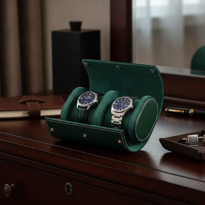 Ã‰tui Ã  Montres Duo Vert - Cuir VÃ©gan & Protection Douce