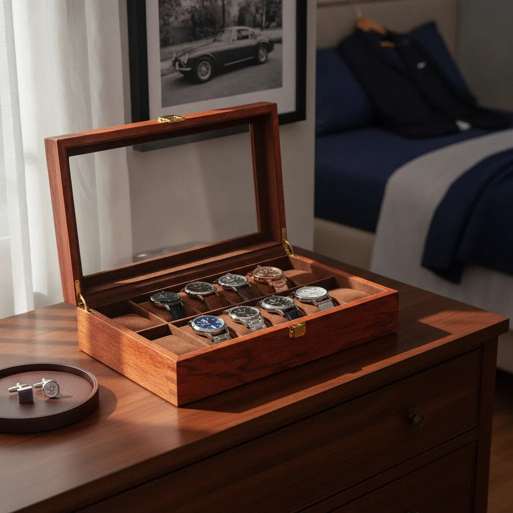 Coffret Montre Noyer 12 Emplacements