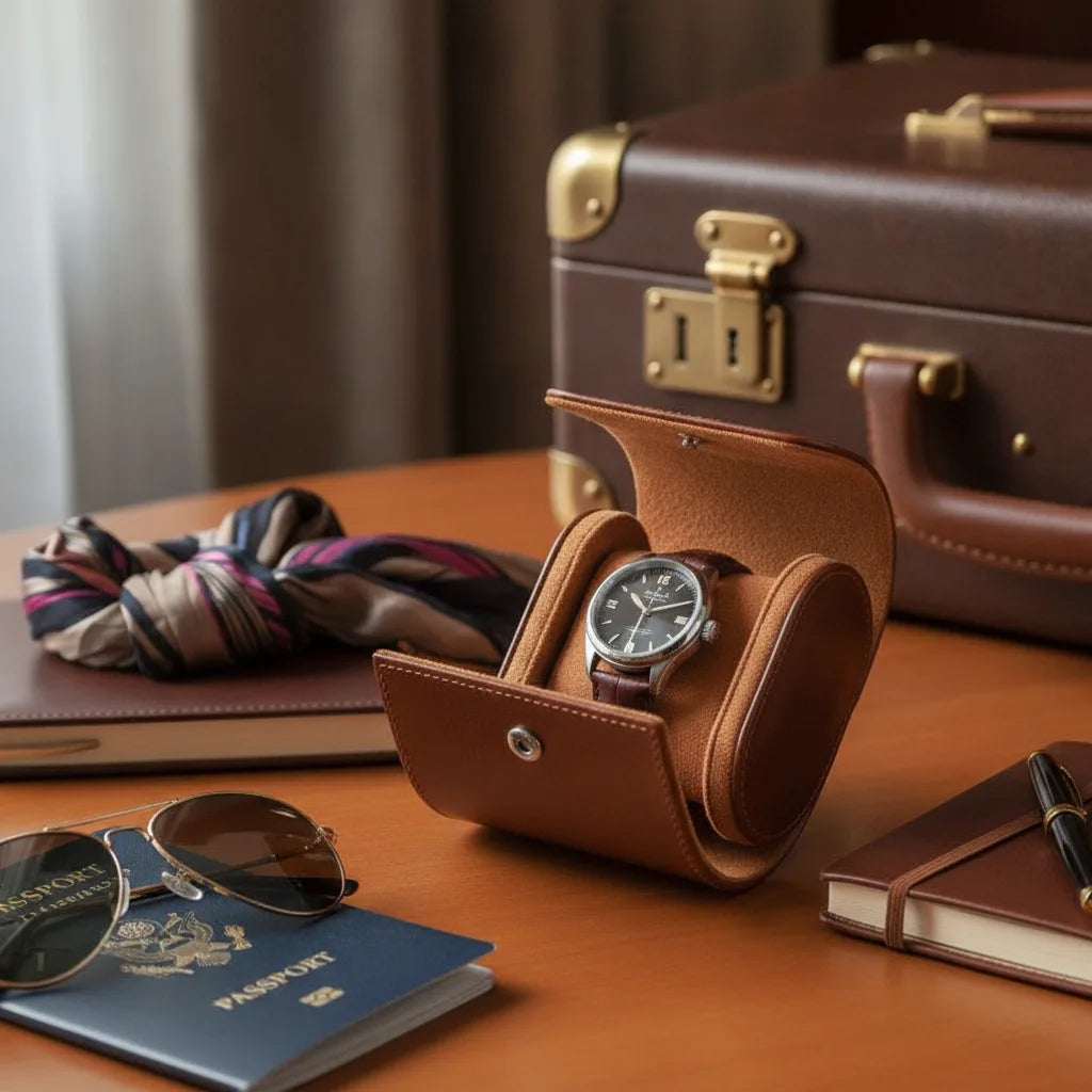 Ã‰tui Montre Cuir Marron Clair - Protection Luxe