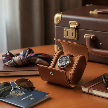 Ã‰tui Montre Cuir Marron Clair - Protection Luxe