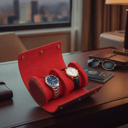 Ã‰tui Duo Rouge Cuir VÃ©gan 2 Montres