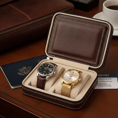 Ã‰tui Voyage Cuir VÃ©gan Vintage pour 2 Montres