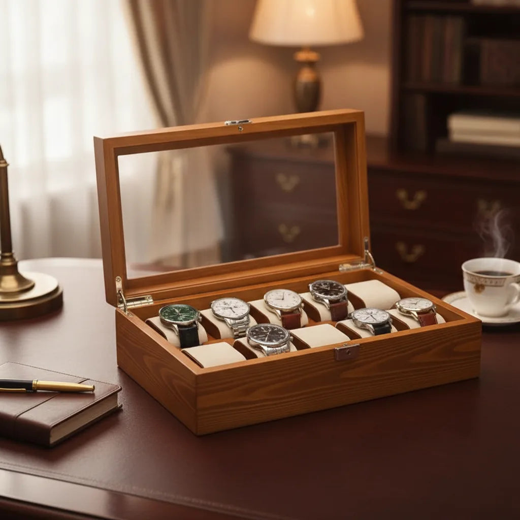 Boîte à Montres Rustique en Bois pour 10 Garde-Temps