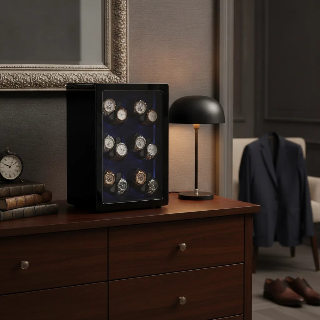 Remontoir LuxeLift Piano 12 Montres Bois & Cuir