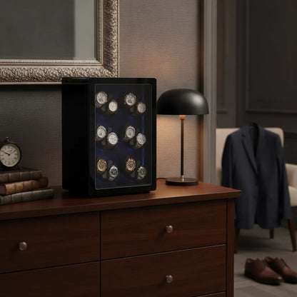 Remontoir LuxeLift Piano 12 Montres Bois & Cuir