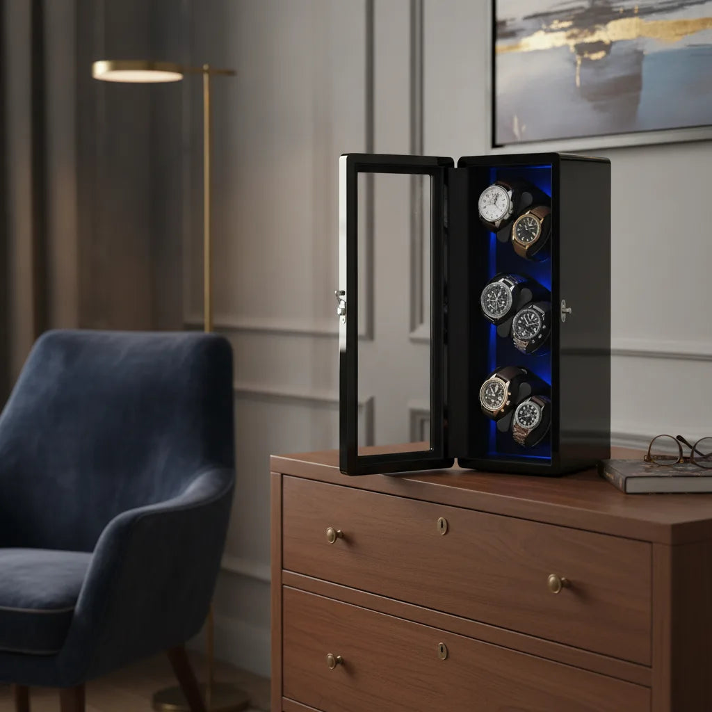 Remontoir LuxeLift Piano 6 Montres Bois & Cuir