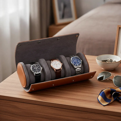 Ã‰tui Trio Marron : Protection Cuir VÃ©gan pour 3 Montres