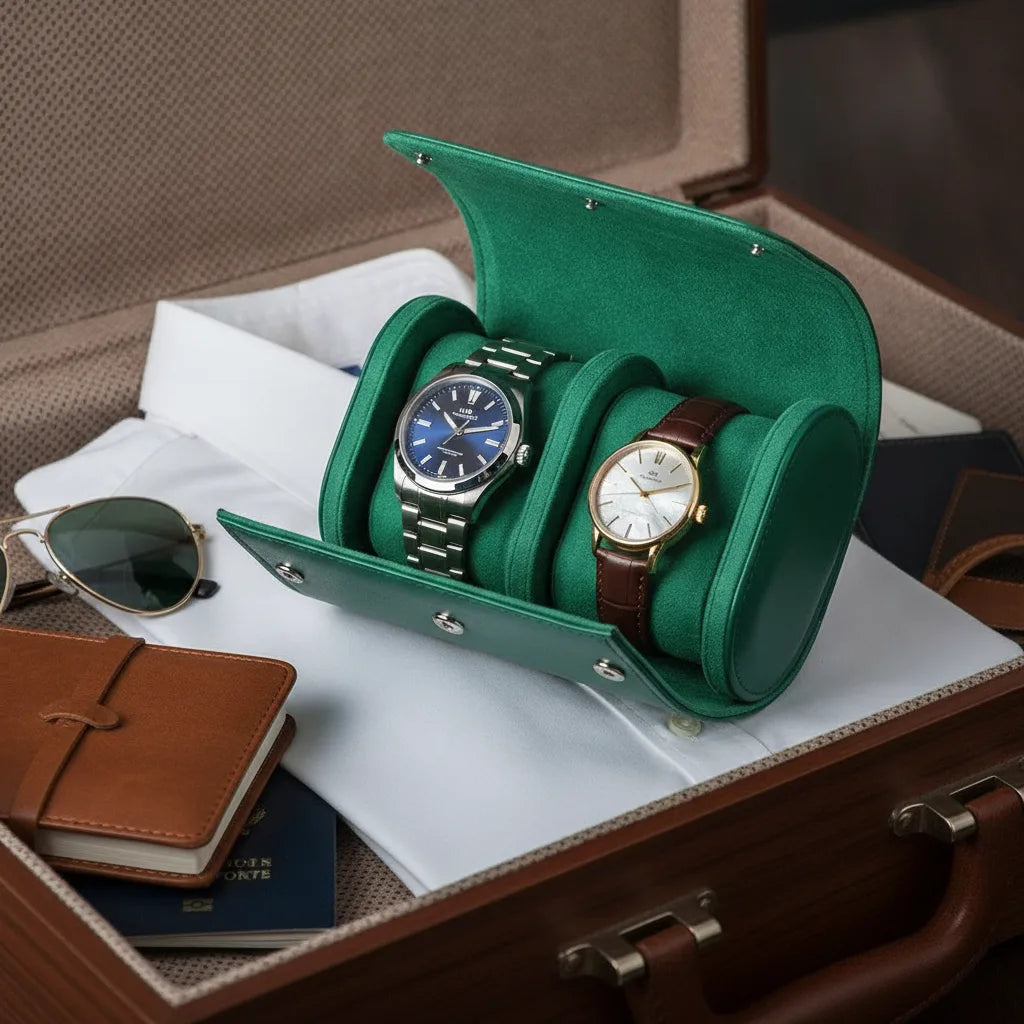 Ã‰tui Montre Poche Ã‰meraude - Cuir VÃ©gan 2 Montres