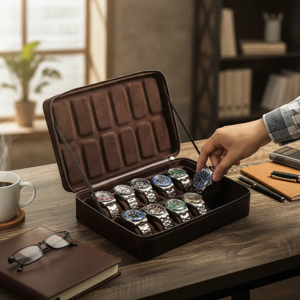 Housse Prestige : Ã‰tui Cuir Marron pour 12 Montres