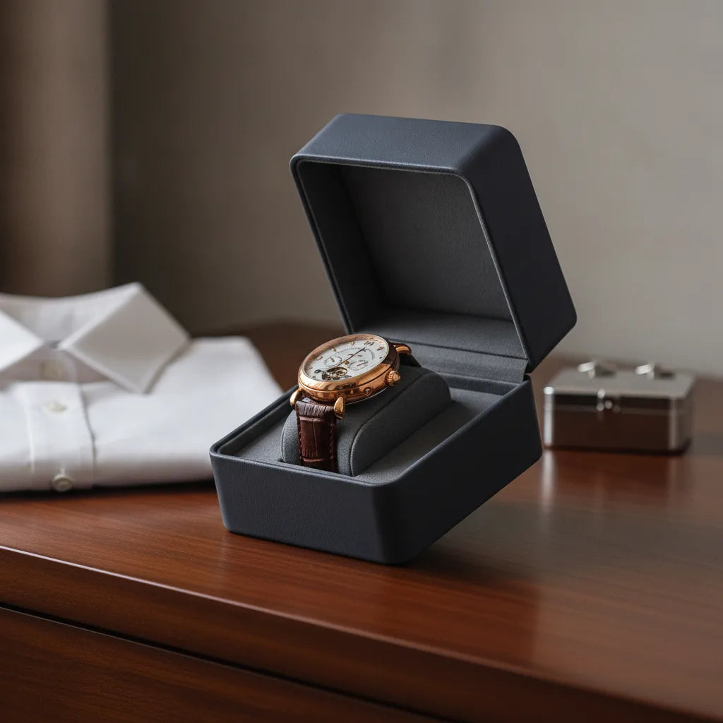 Boîte à Montre Cuir Gris-Bleu