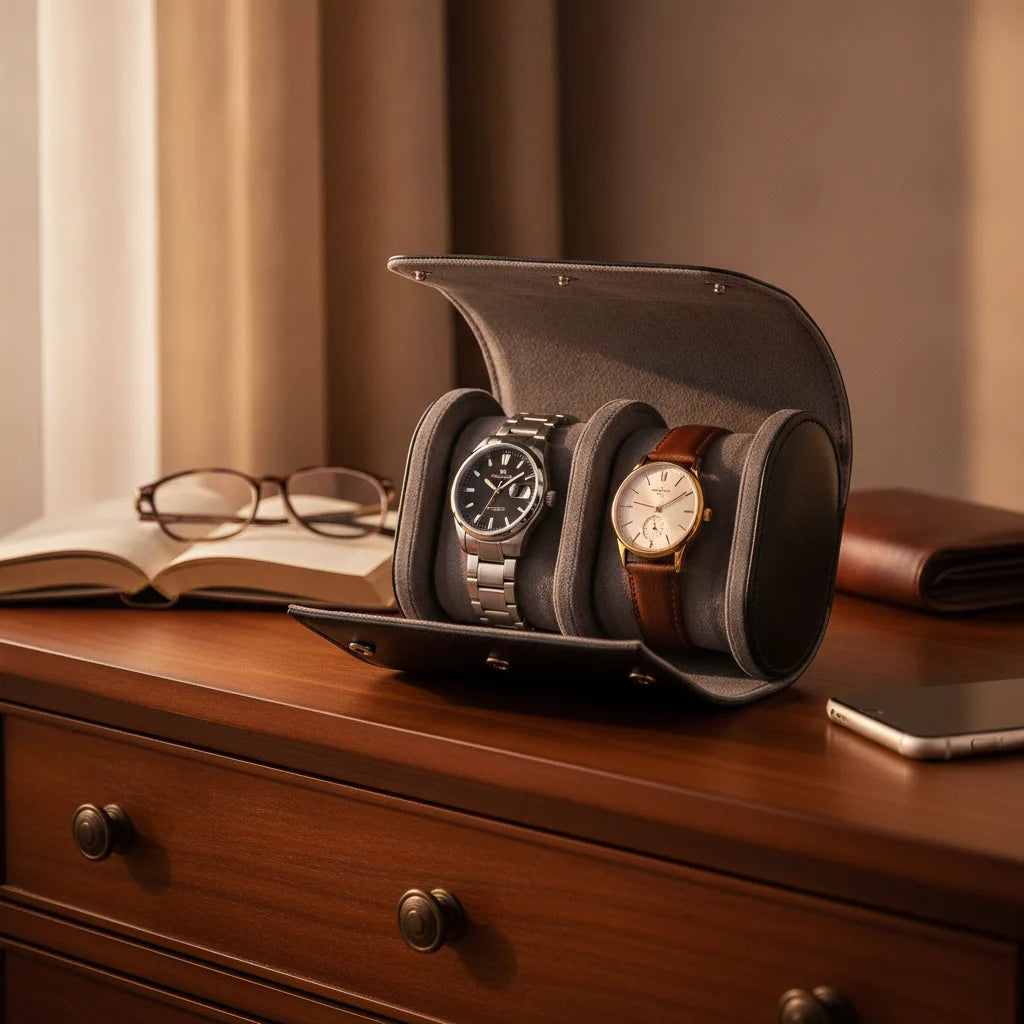 Ã‰tui Ã  Montre "Gris Payne" - Cuir VÃ©gan Luxe