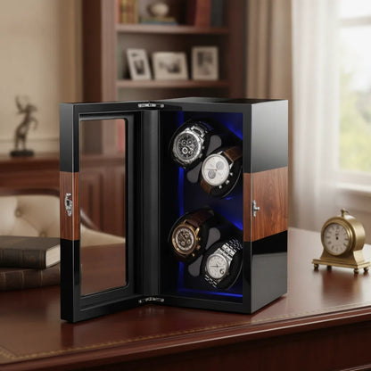 LuxeLift Hybride : Remontoir 4 Montres Bois & Cuir