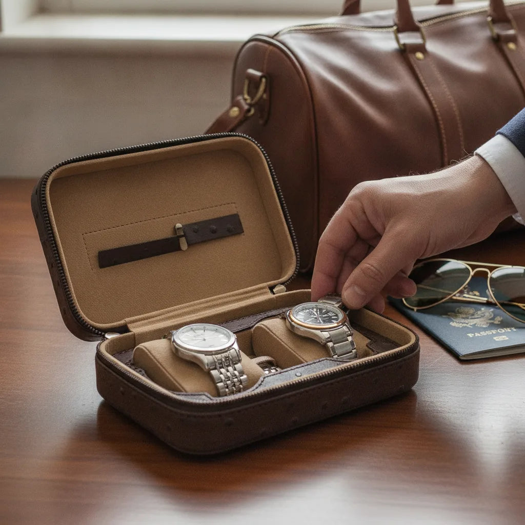 Ã‰tui de voyage cuir 2 montres LavalliÃ¨re